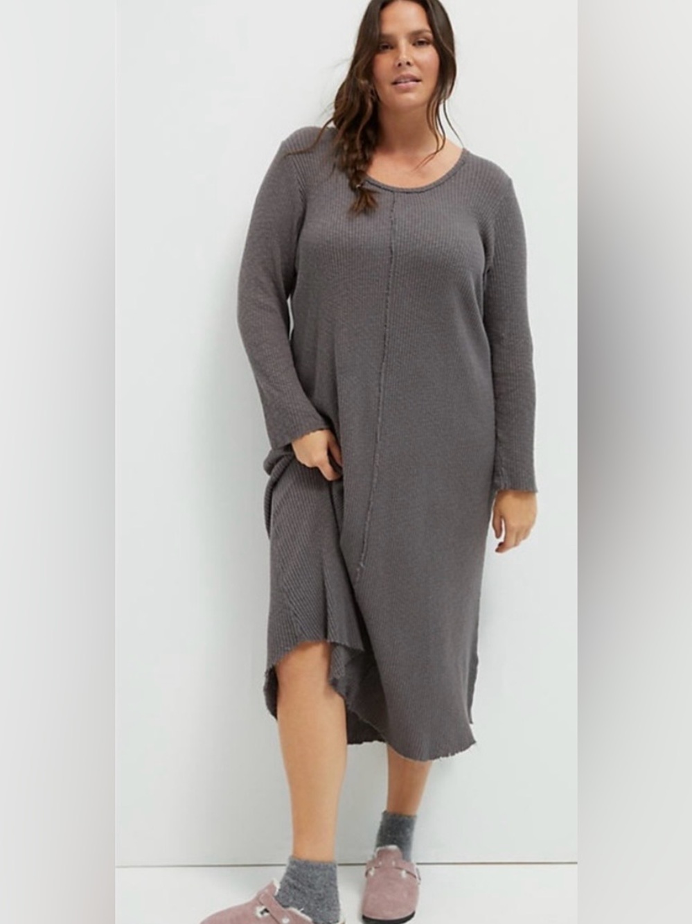 Anthropologie T.LA Sasha Ribbed Midi Dress Dark Grey Petite Distressed Minimal